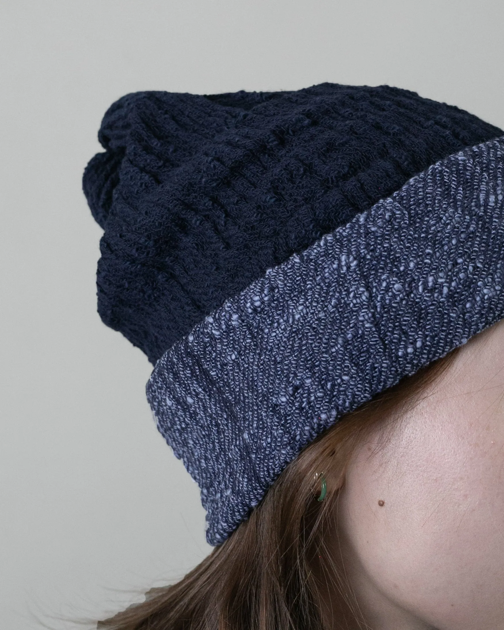 Kobo Oriza Knit Cap, Multi Functional, Cotton, Split Navy and Indigo, 9˝