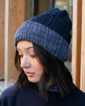 Kobo Oriza Knit Cap, Multi Functional, Cotton, Split Navy and Indigo, 9˝