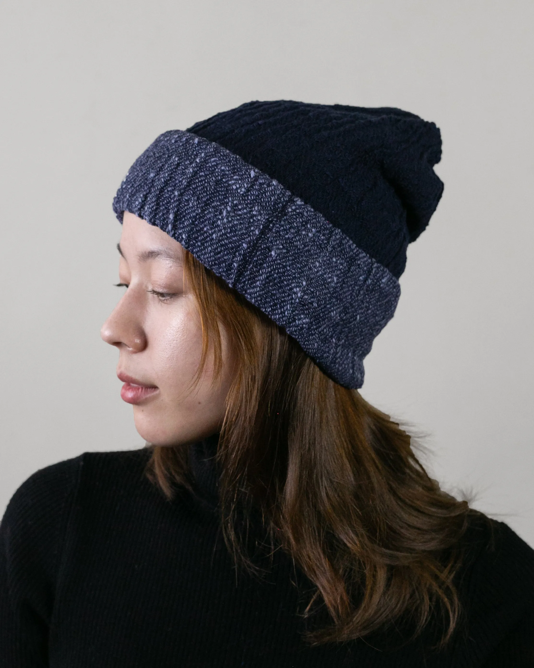 Kobo Oriza Knit Cap, Multi Functional, Cotton, Split Navy and Indigo, 9˝