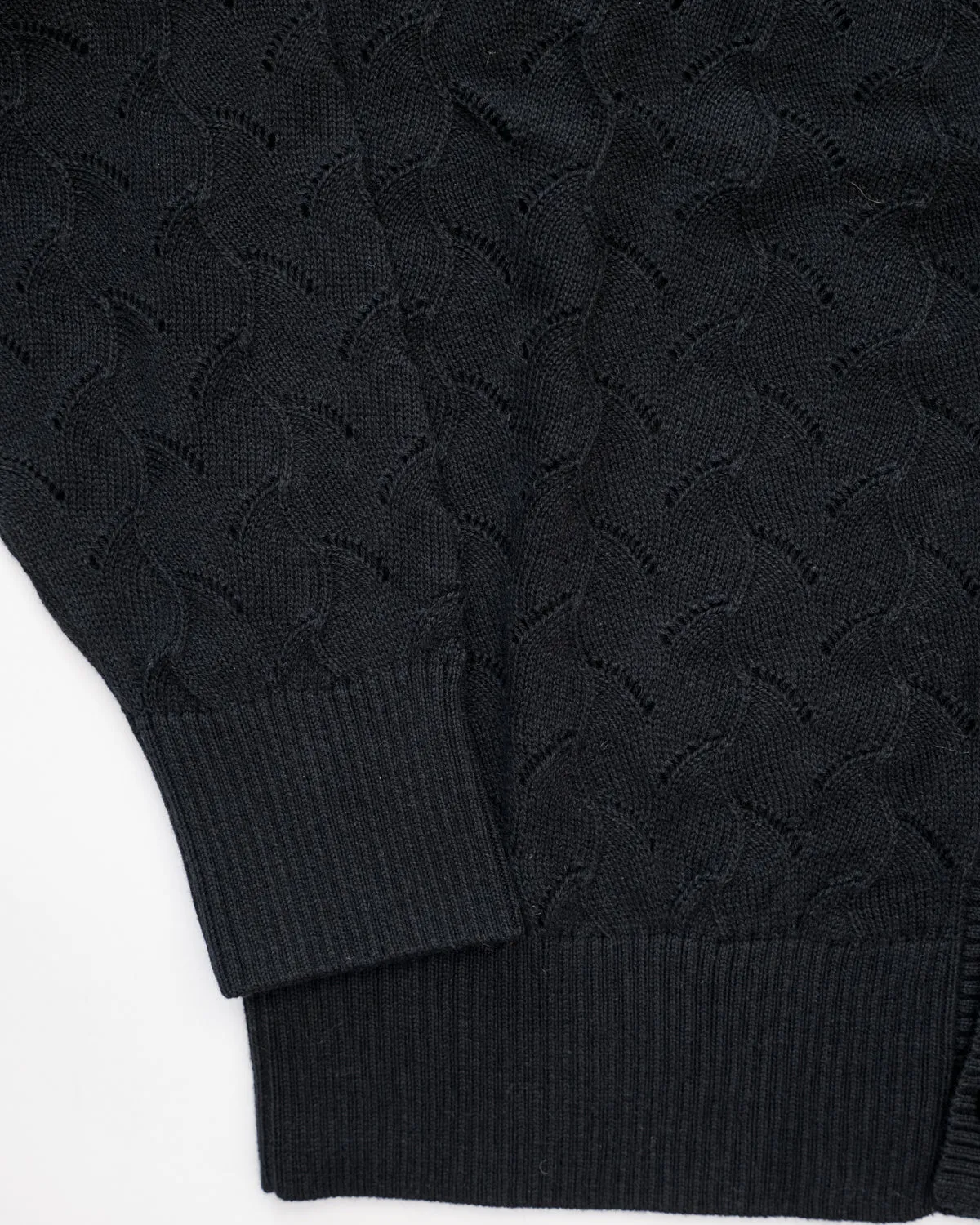 Lace Knit Collared Cardigan - Black