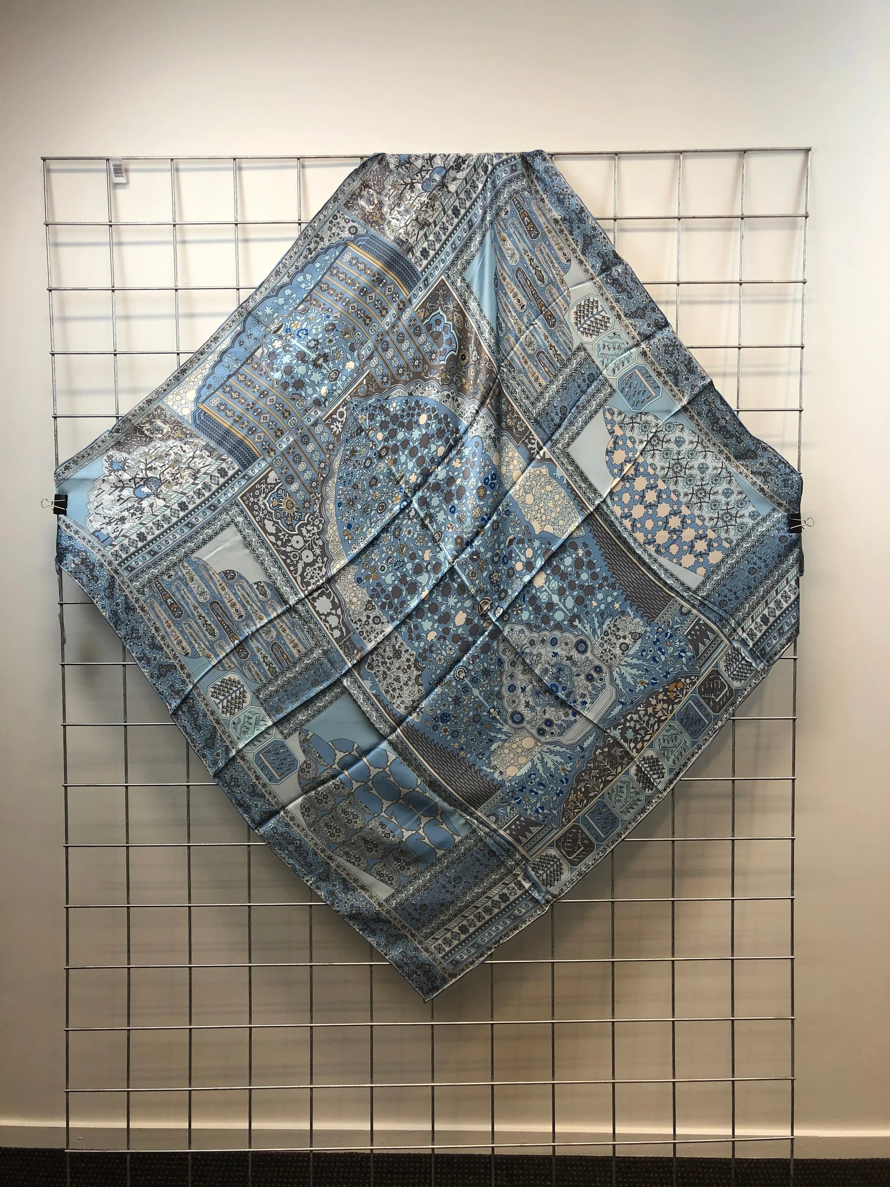 Lady's Square Mulberry Silk Scarf, Square 105cm*105cm, Blue Printed