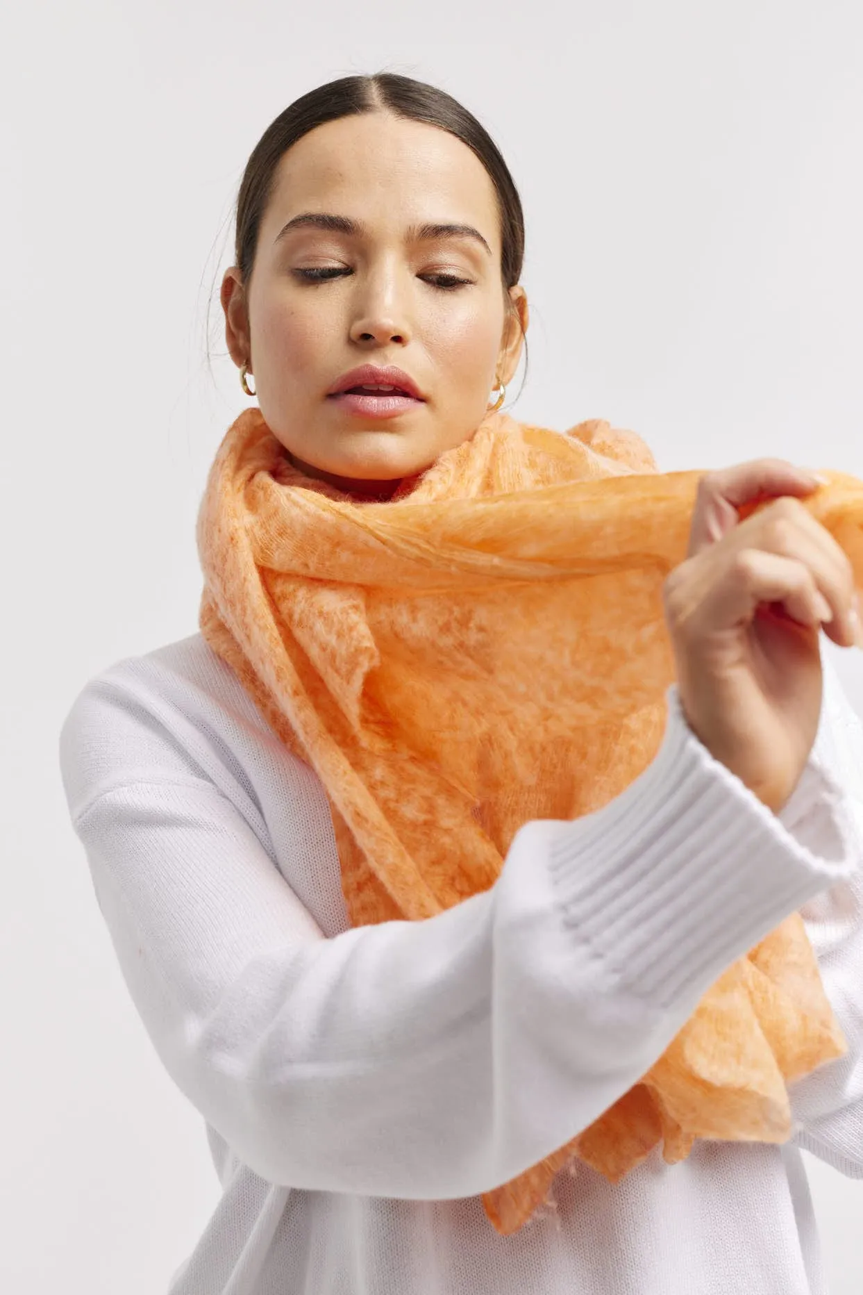 Louisa Wool Silk Scarf in Orange