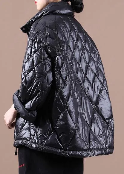 Luxury black goose Down coat Loose fitting snow jackets stand collar Button Down New Jackets