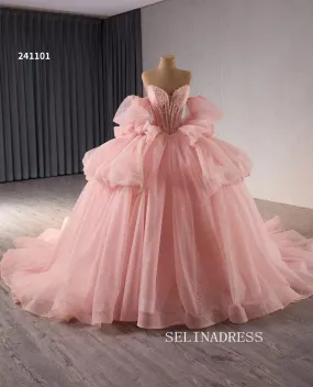 Luxury Flesh Pink Sweetheart Ball Gowns Long Formal Dresses Lace Evening Dress 241101