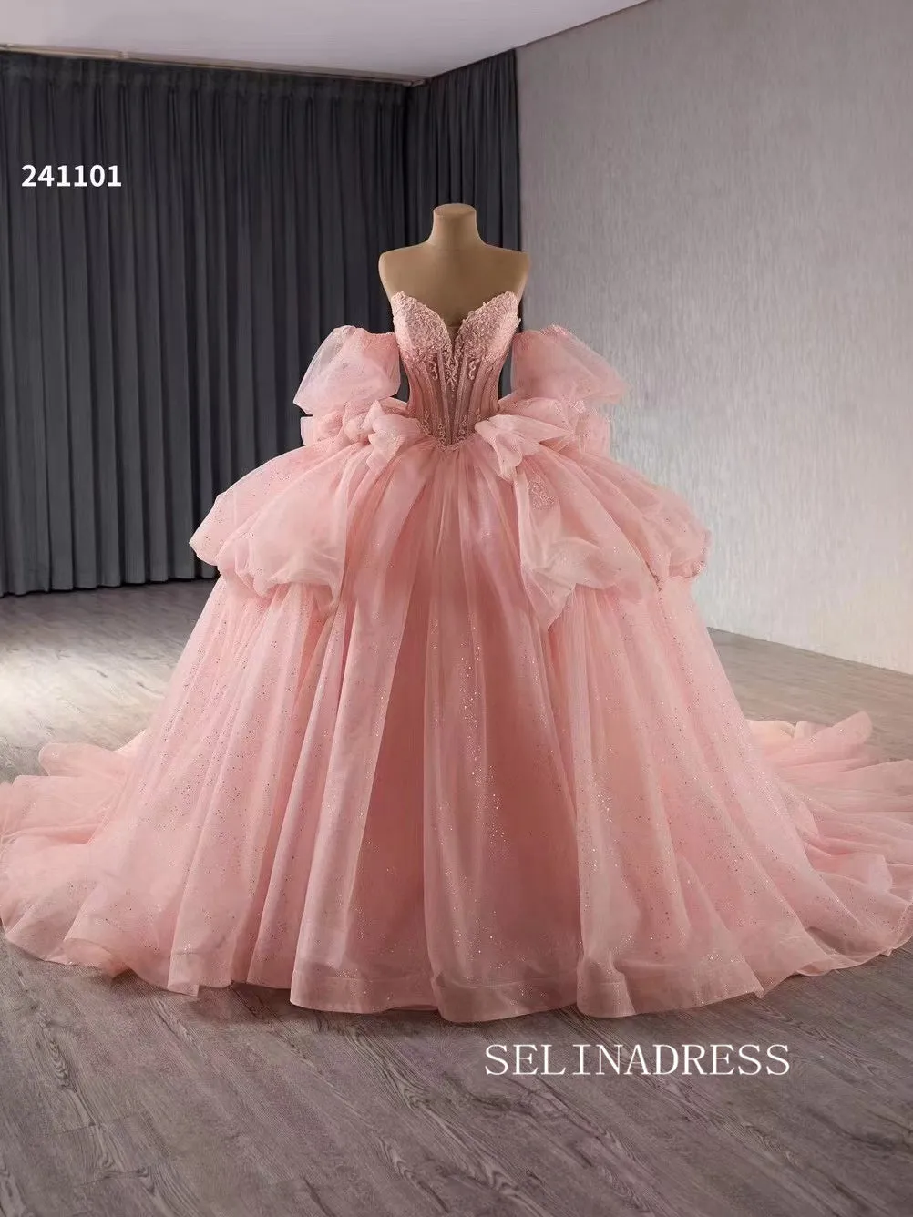 Luxury Flesh Pink Sweetheart Ball Gowns Long Formal Dresses Lace Evening Dress 241101