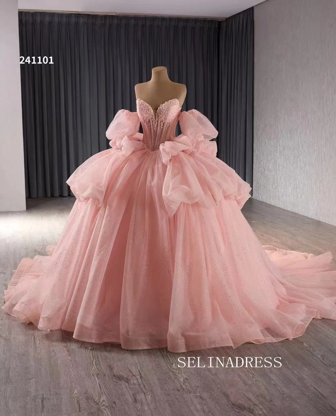 Luxury Flesh Pink Sweetheart Ball Gowns Long Formal Dresses Lace Evening Dress 241101