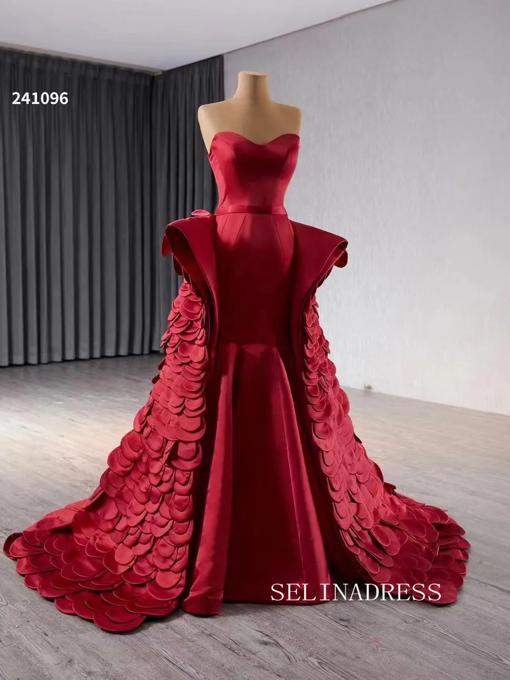 Luxury Red Mermaid Long Formal Dresses Overskirt Evening Dress 241096