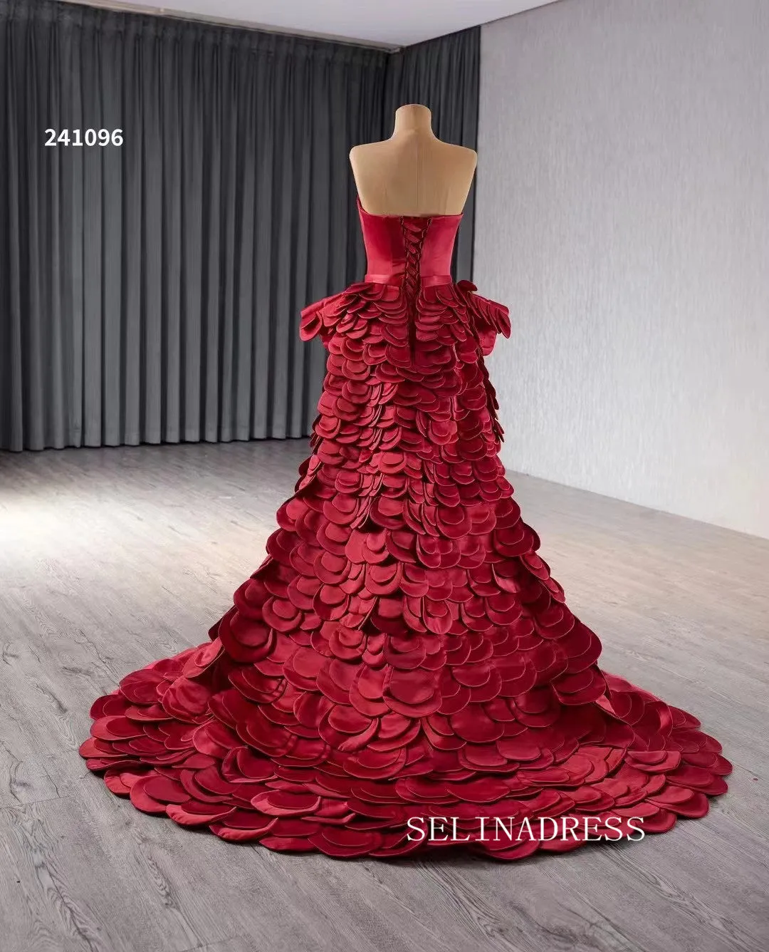 Luxury Red Mermaid Long Formal Dresses Overskirt Evening Dress 241096