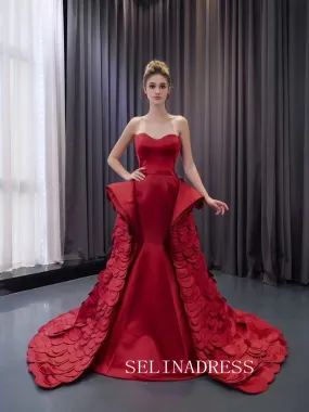 Luxury Red Mermaid Long Formal Dresses Overskirt Evening Dress 241096