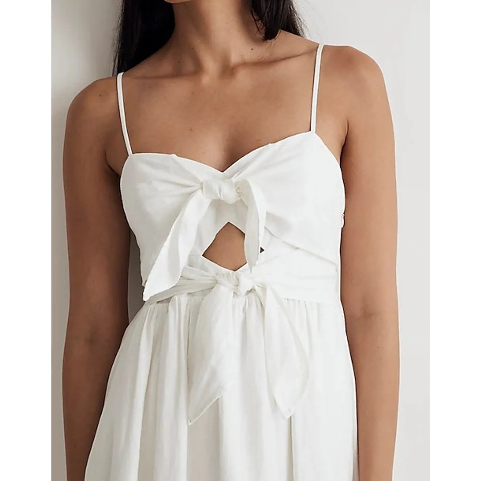 MADEWELL Sweetheart Midi Dress 4 White Double-Tie Cutout Sleeveless NL181 NWT