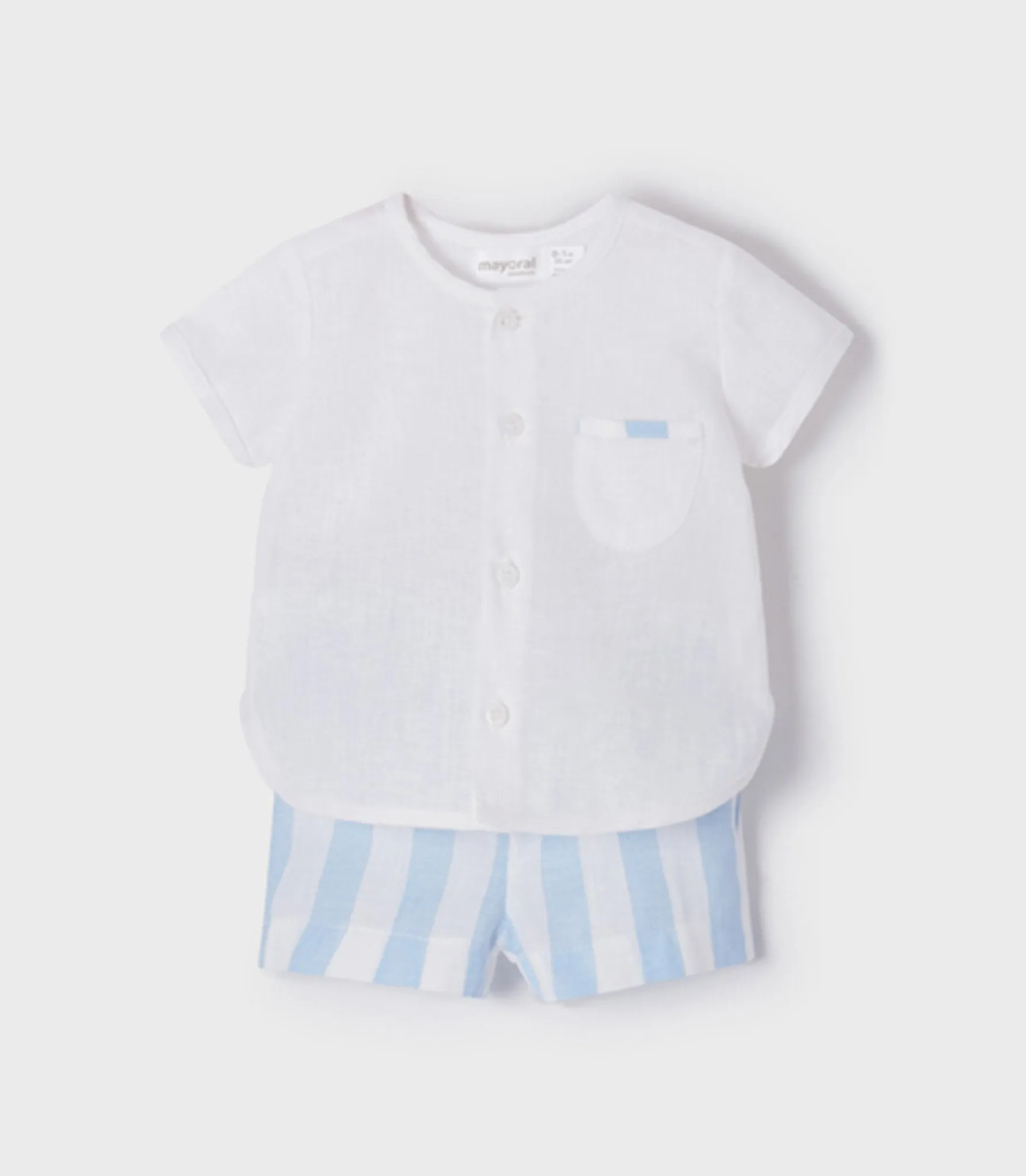 Mayoral Baby Boys White Button Up Dress Shirt & Striped Shorts Set