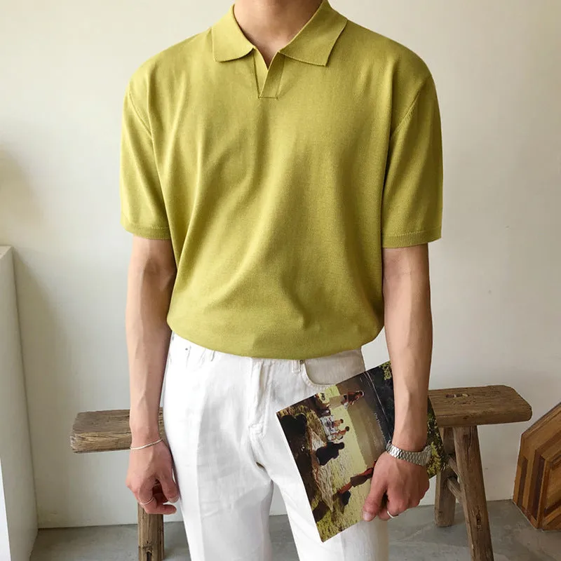 Men's Ice Silk Knit T-Shirt Short Sleeve POLO Shirt