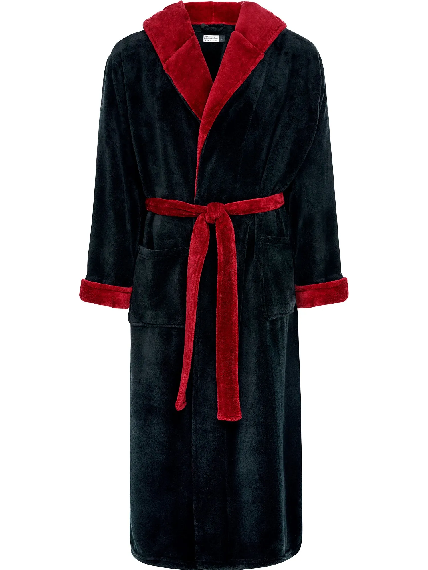 Men's Plush Fleece Hooded Bathrobe, Full Length Long Warm Lounge Robe with Hood