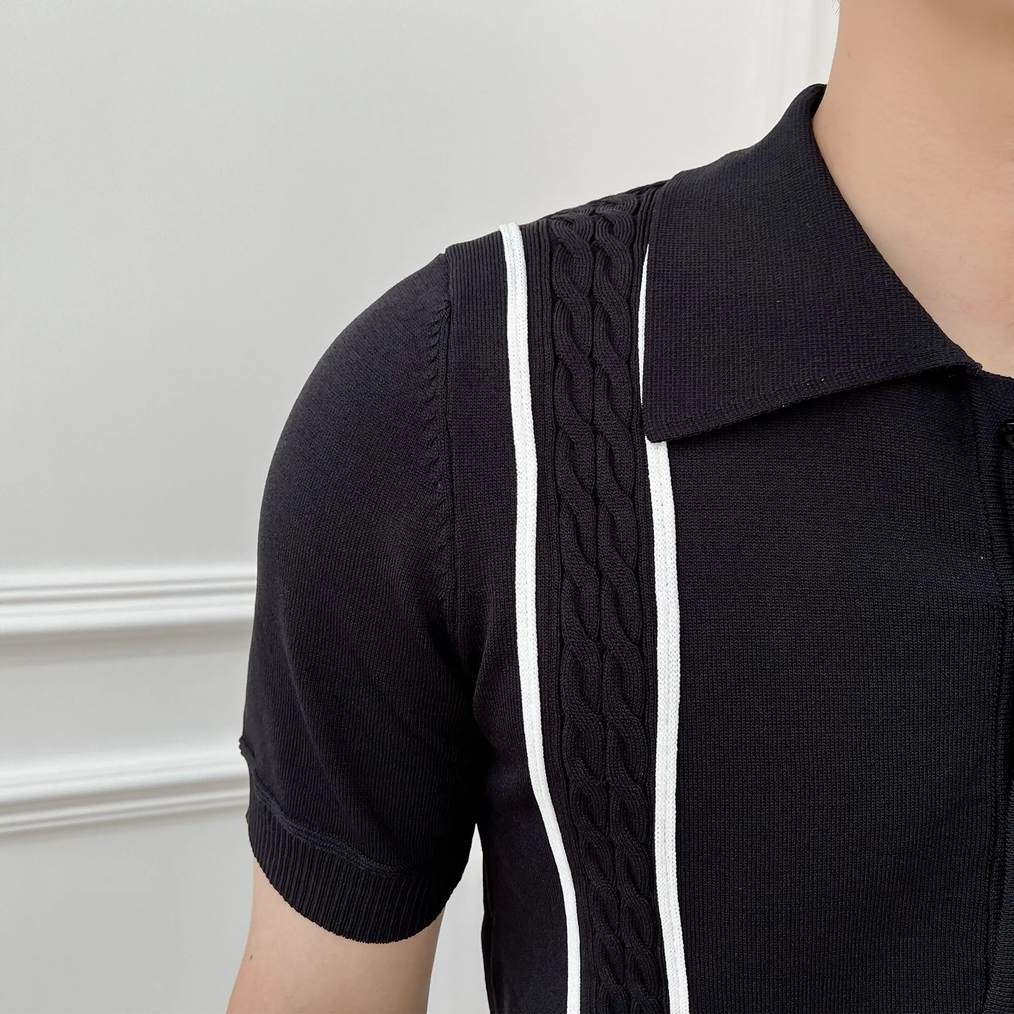 Men's Retro Striped Ice Silk Knitted Breathable POLO Shirt