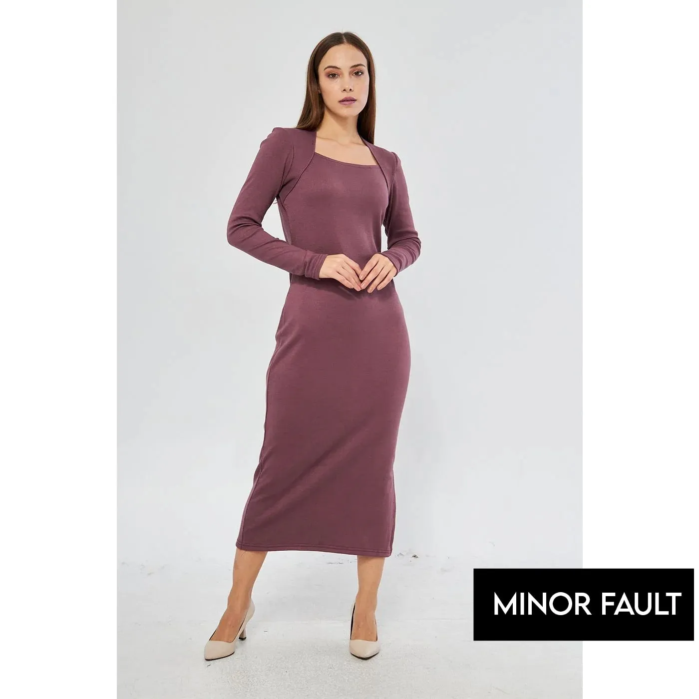 (Minor Fault) Muave Swan Neck Side Slit Bodycon Dress