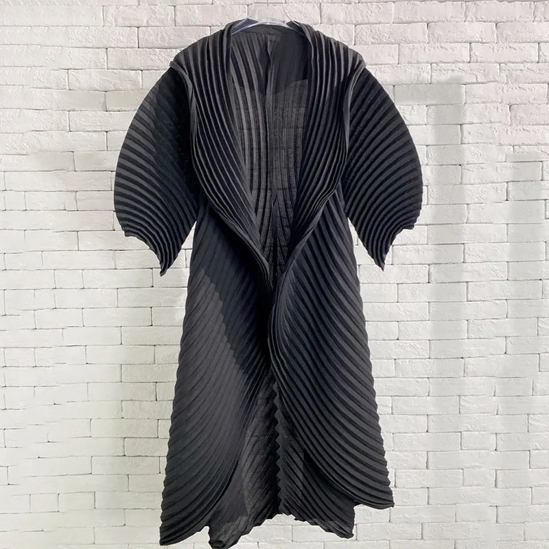 Miyake Pleated Irregular Mid-length Trench Coat