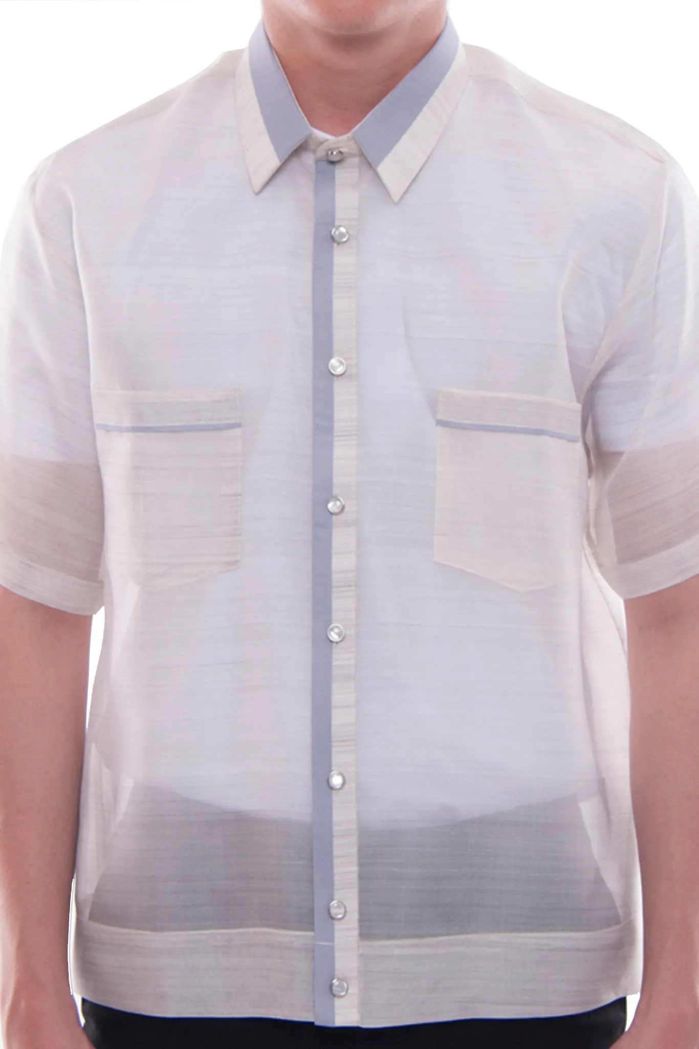 MJ38 - MADE-TO-ORDER - Jusi Pina Barong Tagalog Polo Jack Gray