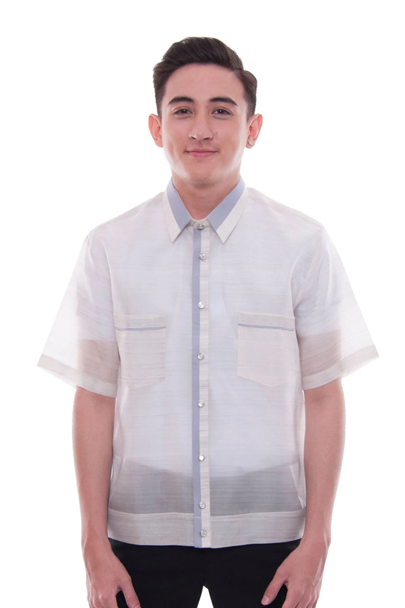 MJ38 - MADE-TO-ORDER - Jusi Pina Barong Tagalog Polo Jack Gray