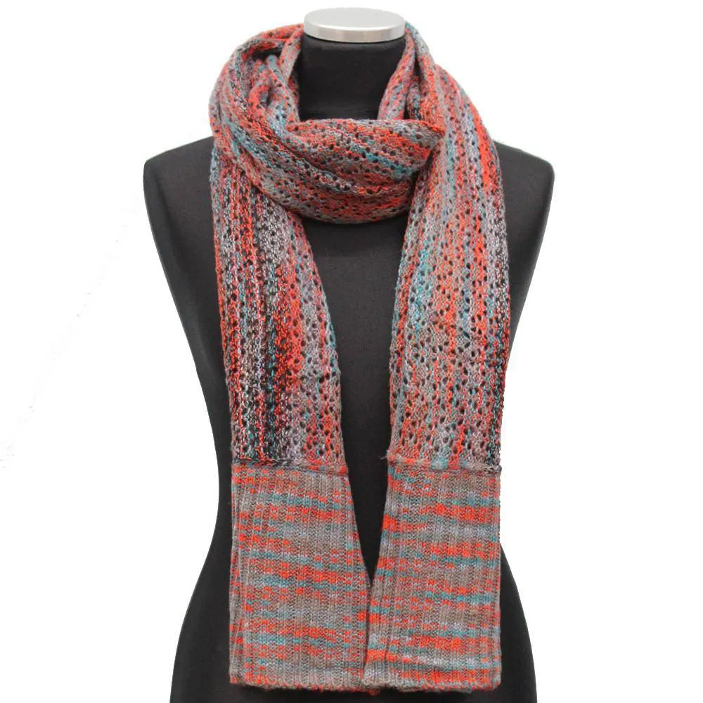 Multicolor Marble Knit Scarf w/ Contrast End-Neutral Combo