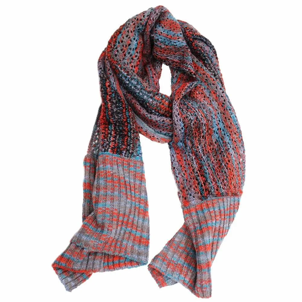 Multicolor Marble Knit Scarf w/ Contrast End-Neutral Combo