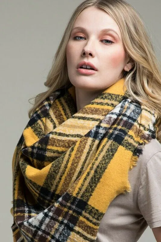 Mustard Glen Plaid Square Fall Winter Blanket Scarf