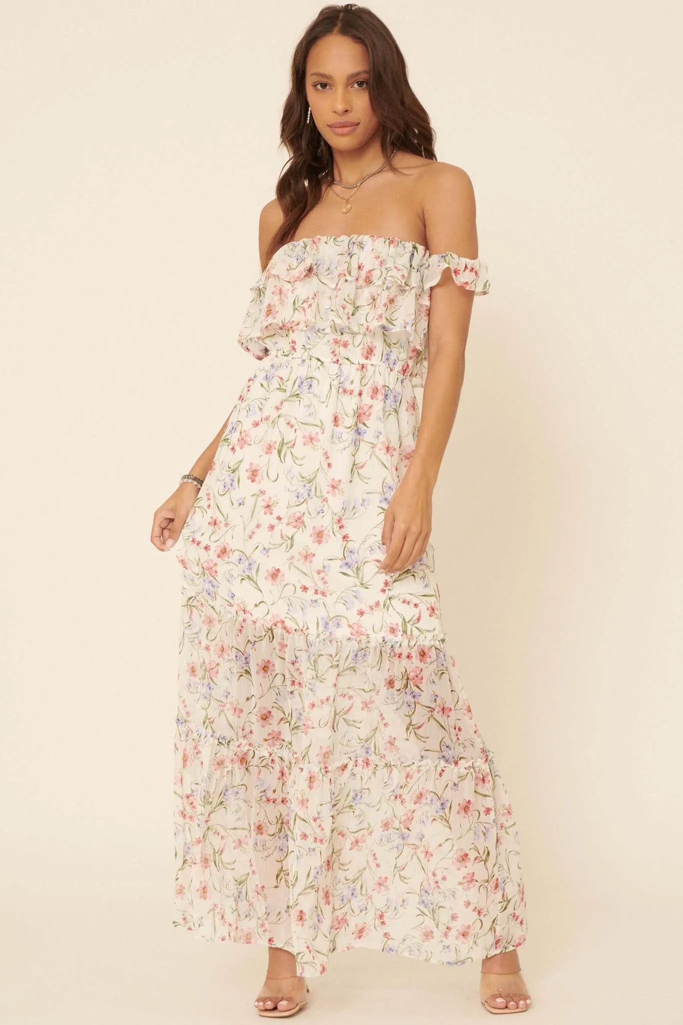 My Always Ruffled Off-Shoulder Floral Maxi Dress