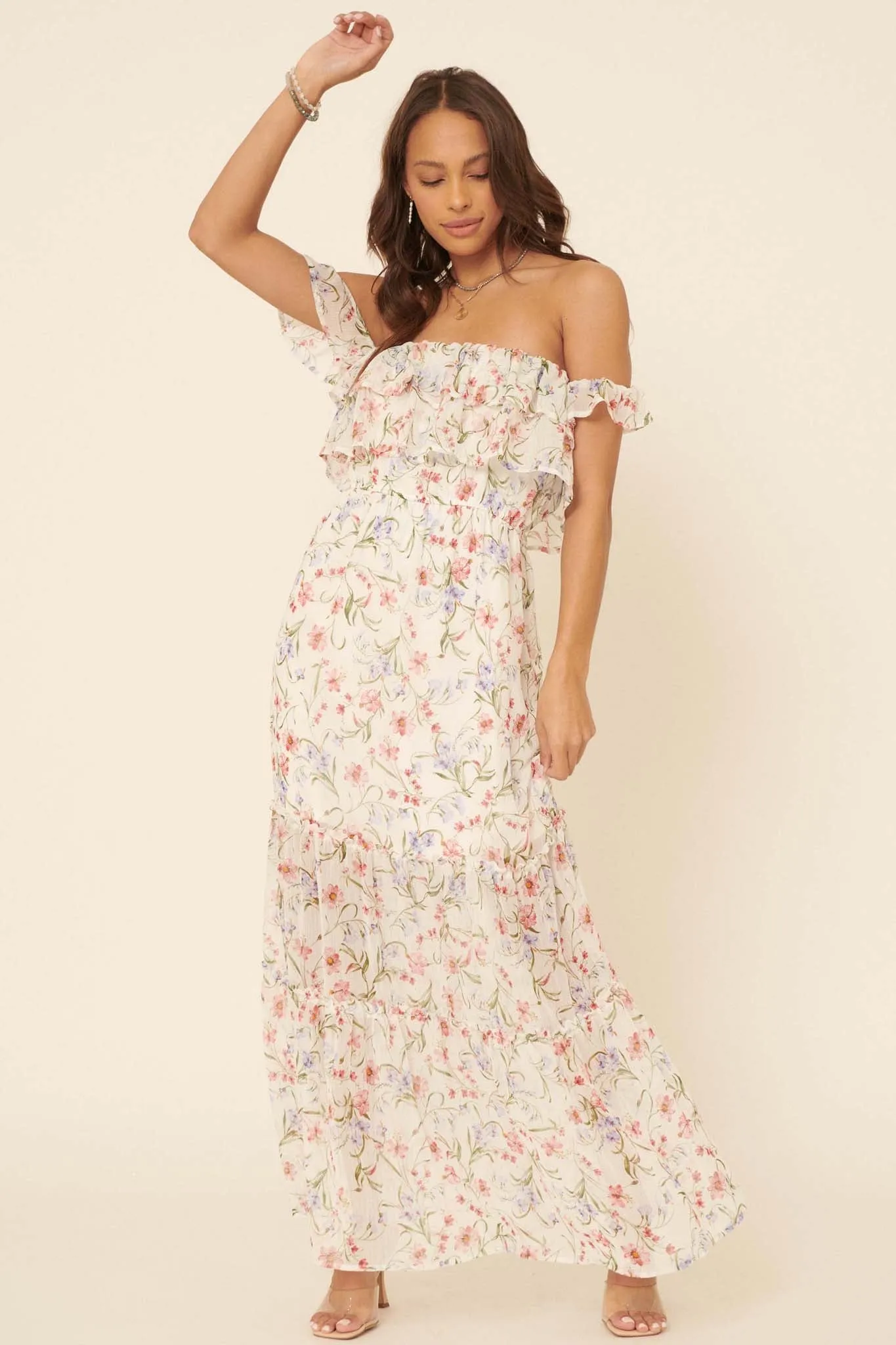 My Always Ruffled Off-Shoulder Floral Maxi Dress