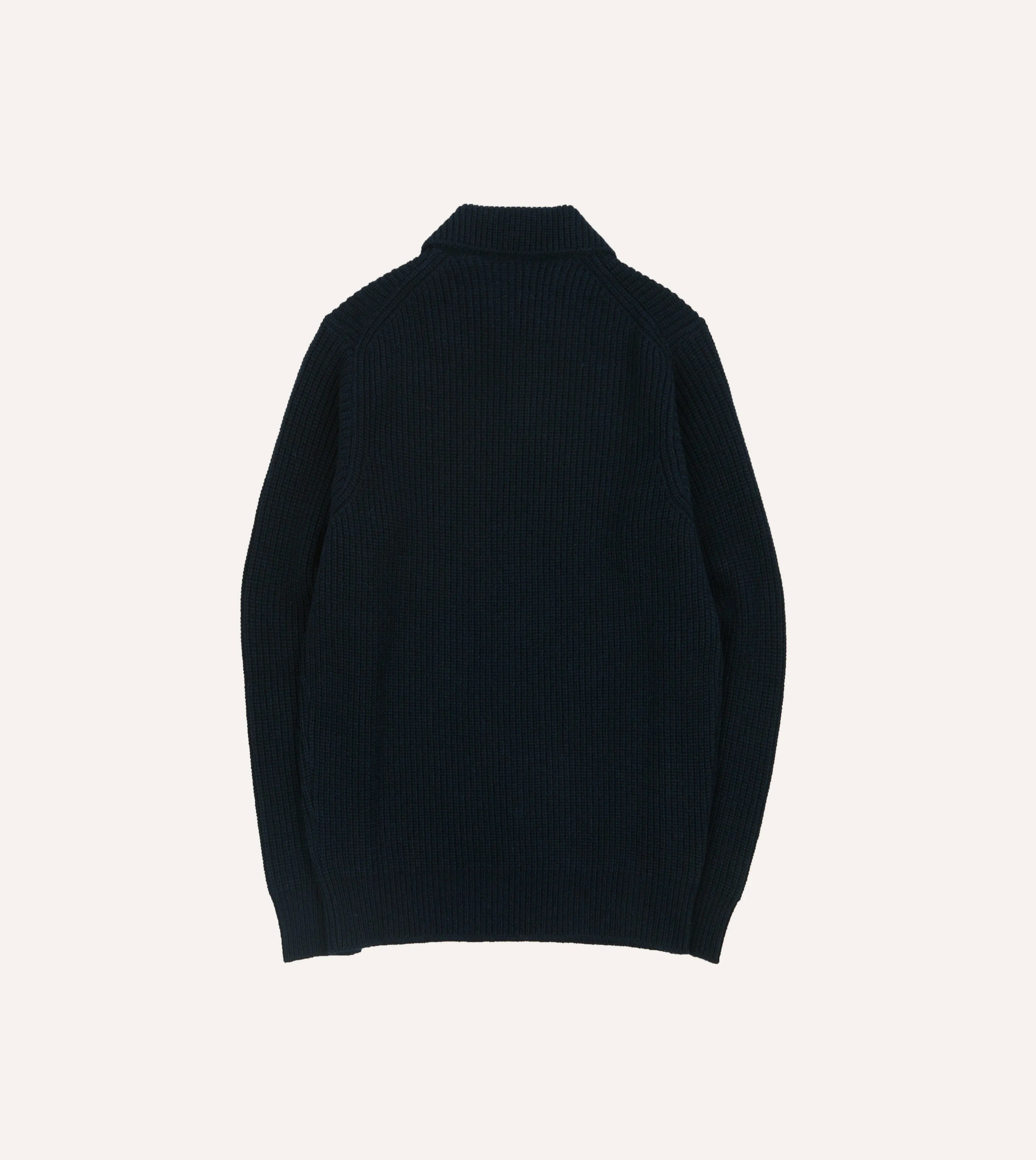 Navy Alpaca Lambswool Ribbed Integral Collar Jumper