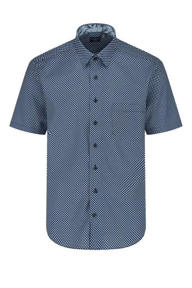 Navy Dotted Print Button-Down Men's Short Sleeve