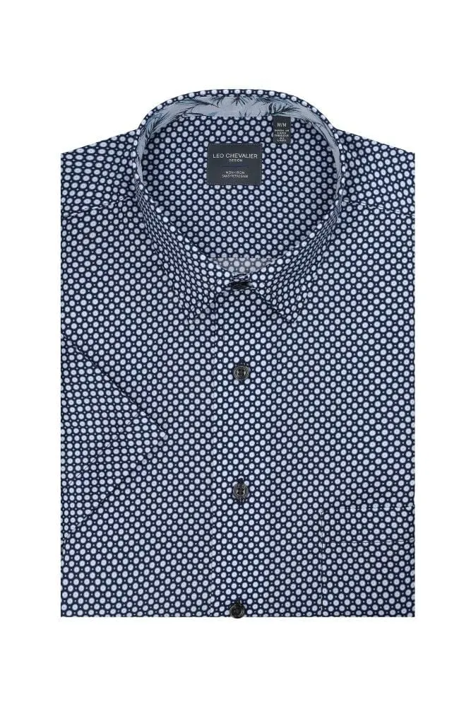 Navy Dotted Print Button-Down Men's Short Sleeve