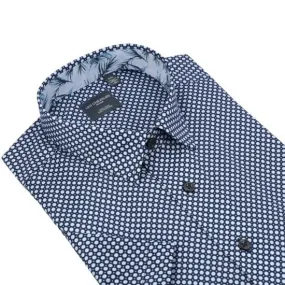 Navy Dotted Print Button-Down Men's Short Sleeve