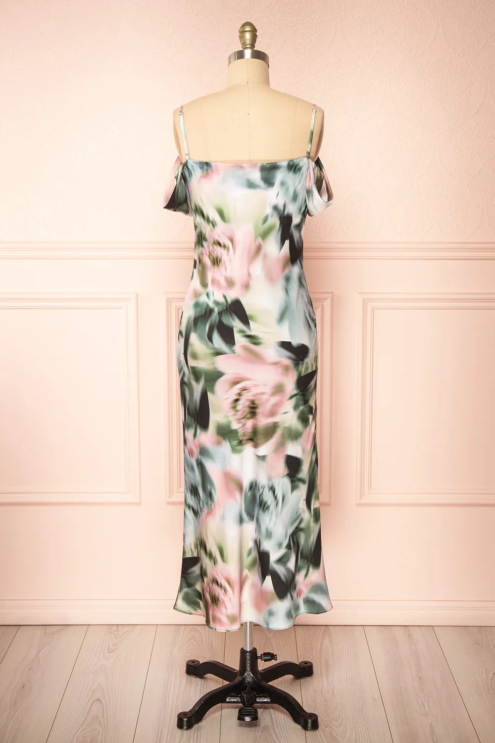 Nefera | Colorful Blurry Floral Satin Dress