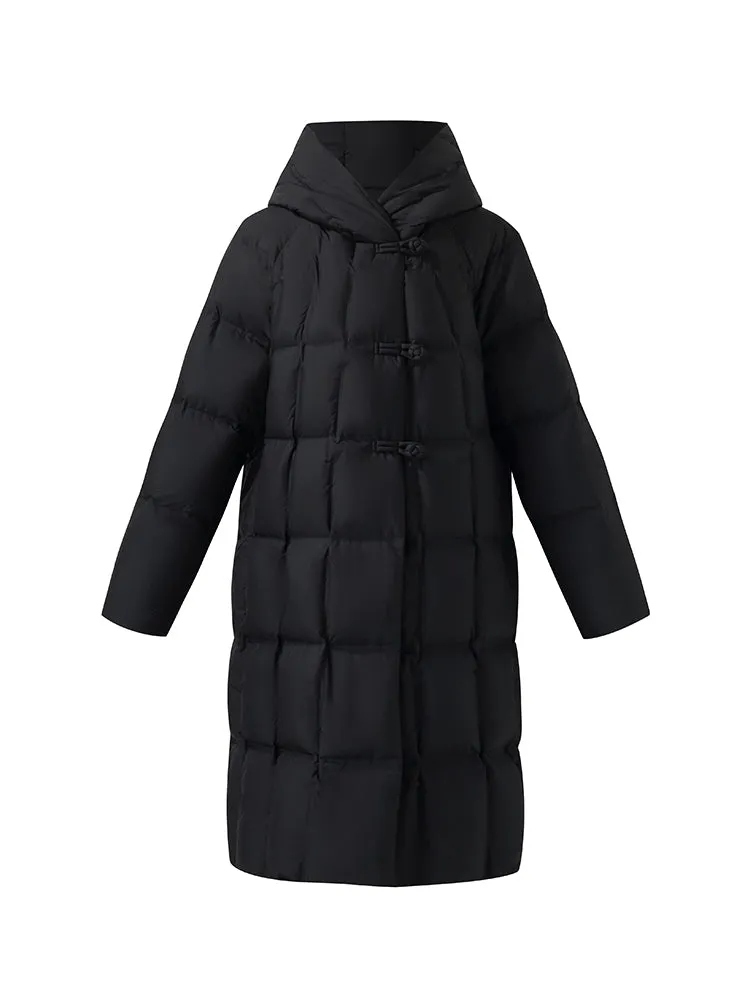 New Chinese-Style Button Hooded Goose Down Coat