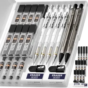 Nicpro 6 PCS Art Mechanical Pencils Set with Case, Drafting Pencil 0.3 & 0.5 & 0.7 & 0.9 mm and 2mm Lead Holder (4B 2B HB 2H) For Art Writing, Sketching Drawing,With Lead Refills Erasers Sharpener