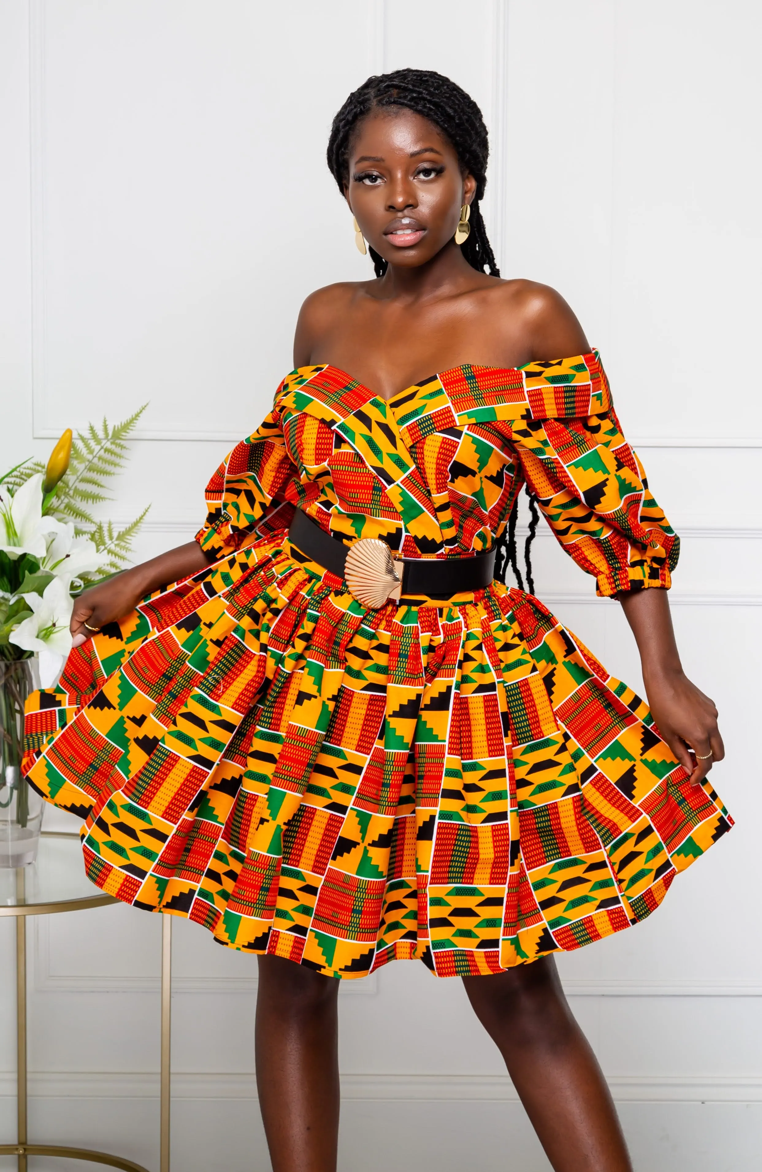 Off Shoulder Surplice Midi Dress with Balloon Sleeves - KENYA