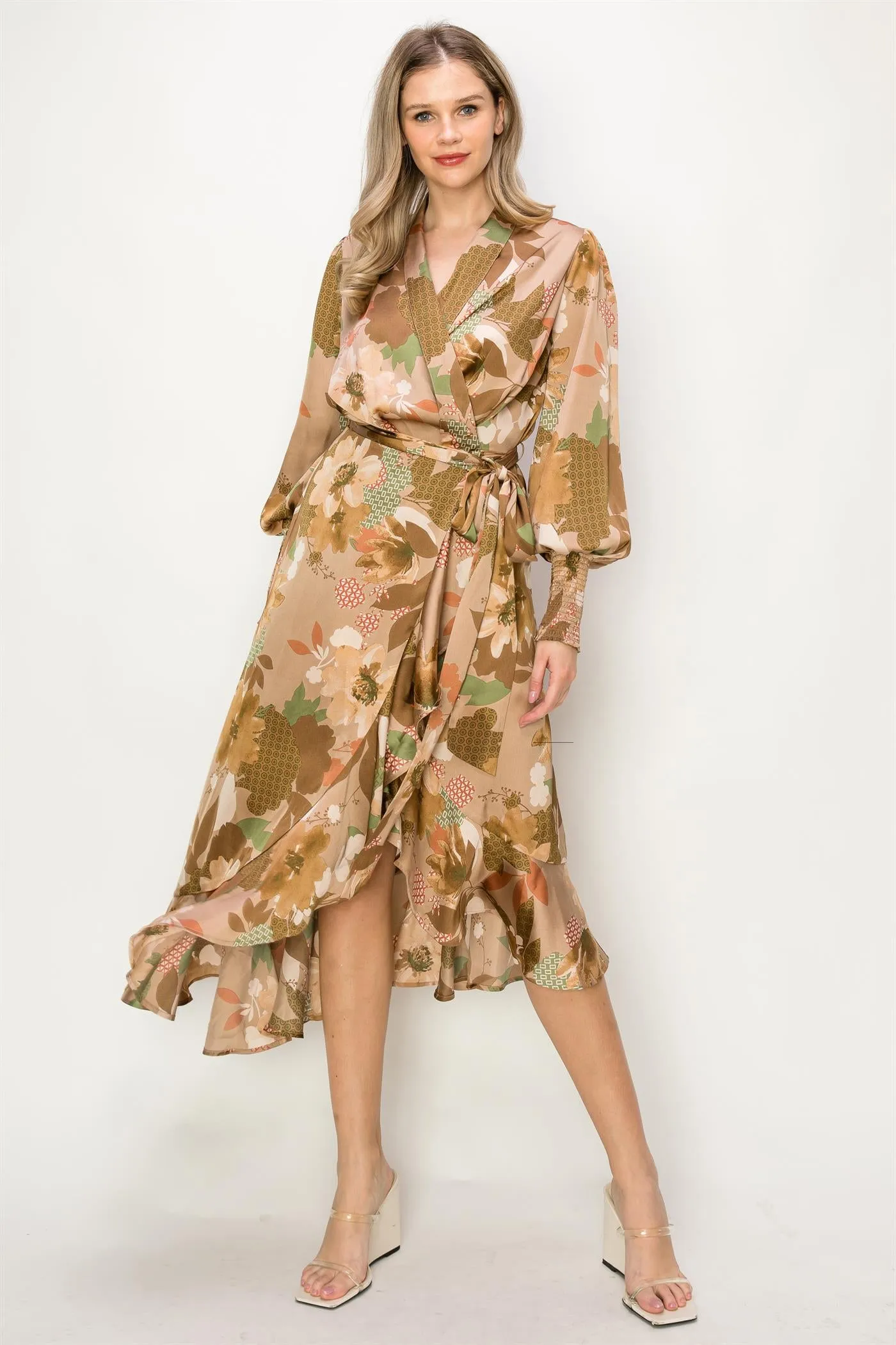 OL24A084-Chiffon Floral Wrap Unbalanced Maxi Dress