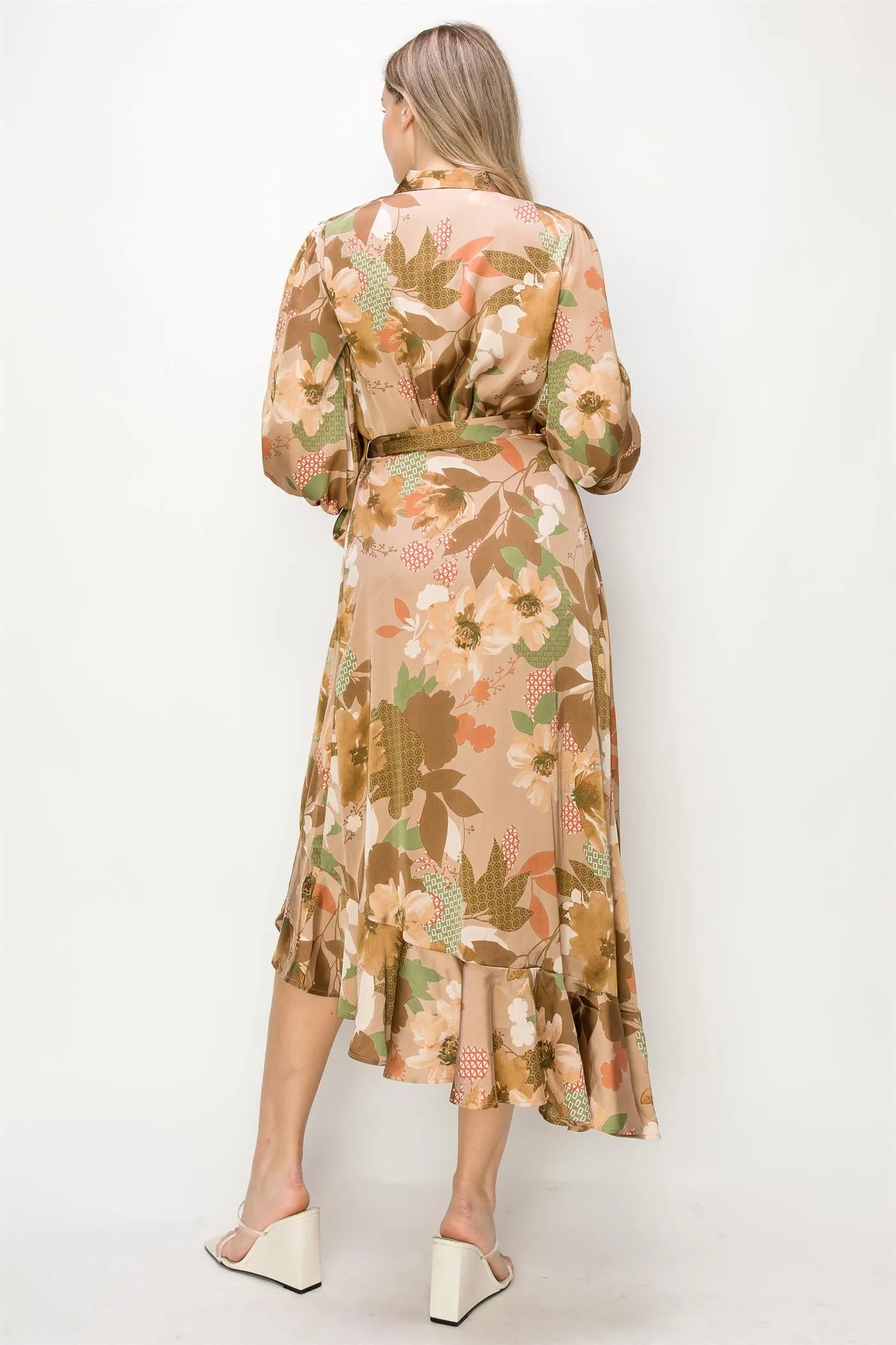 OL24A084-Chiffon Floral Wrap Unbalanced Maxi Dress