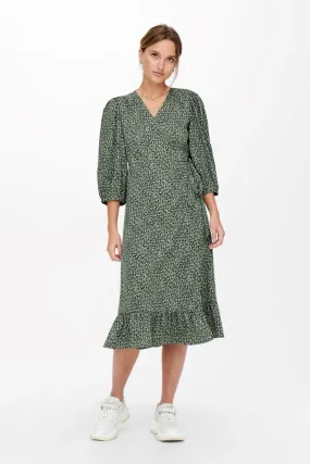 Olivia 3/4 Wrap Midi Dress - Balsam Green