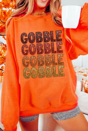 Orange "GOBBLE GOBBLE" Sequins Thanksgiving Sweatshirt