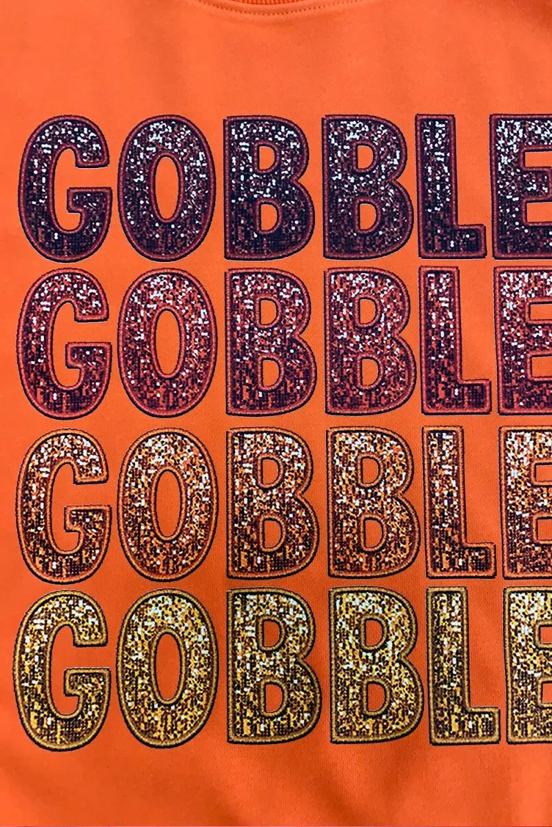 Orange "GOBBLE GOBBLE" Sequins Thanksgiving Sweatshirt