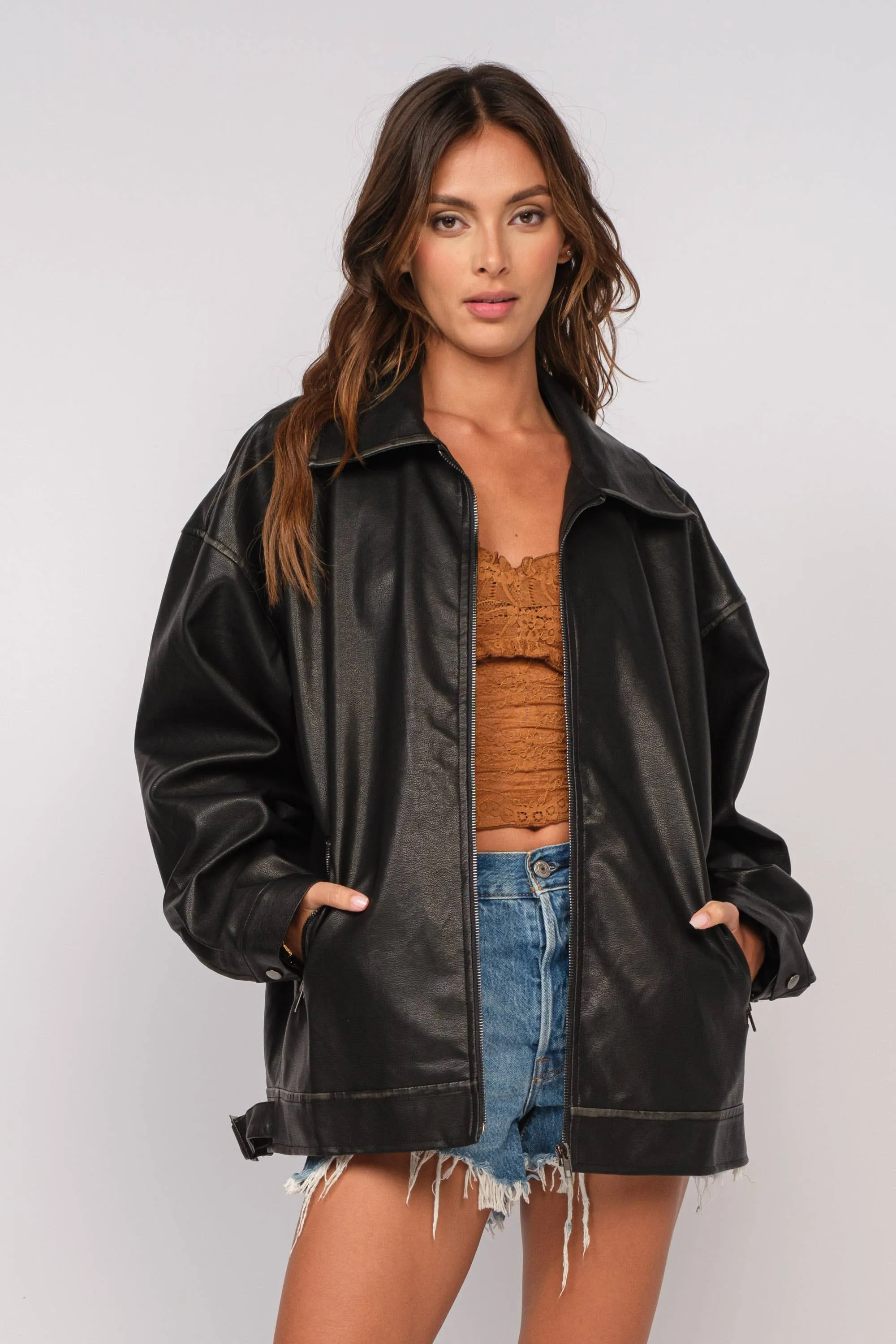 Oversized Leather Vintage Feel Coat