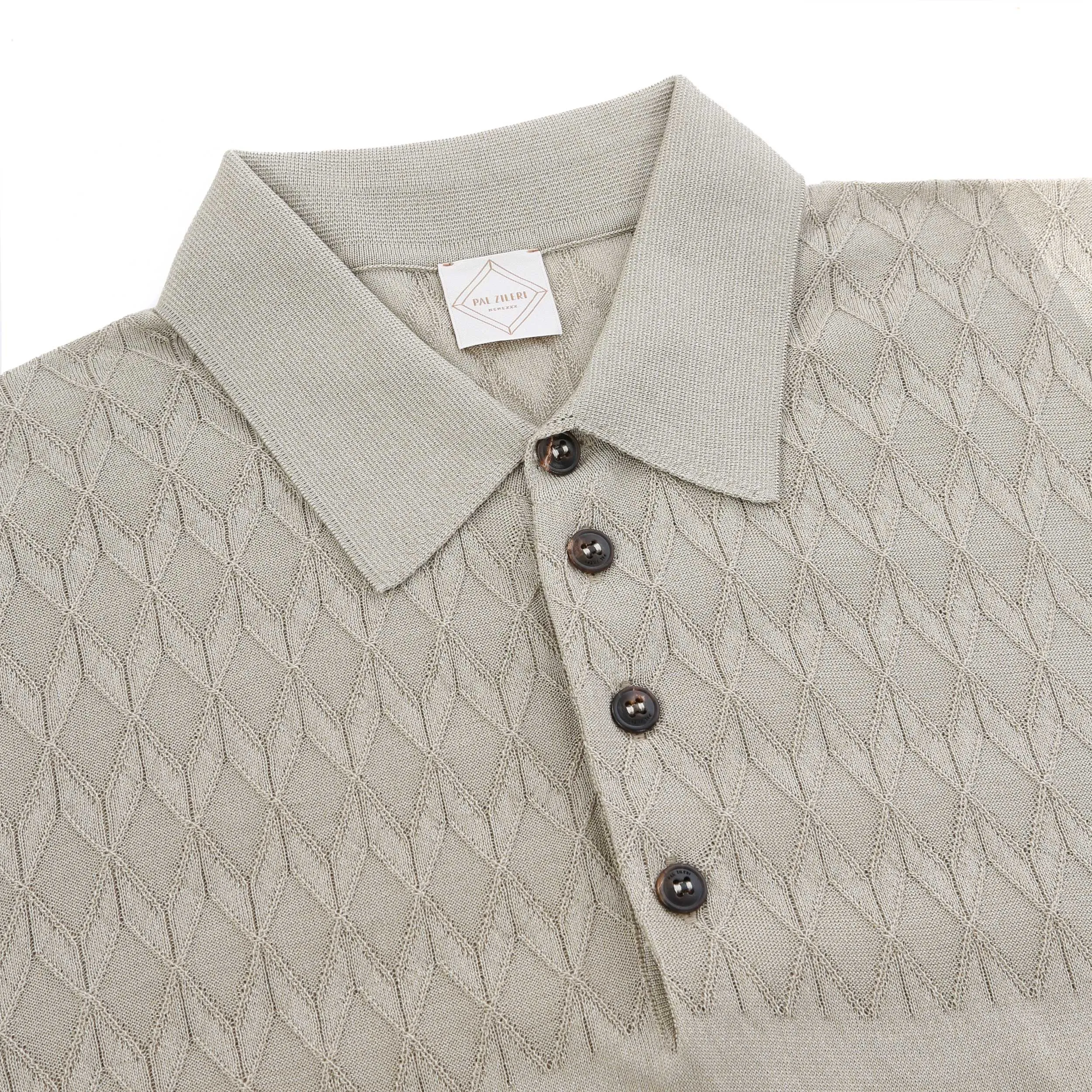 Pal Zileri Knitted Silk Cotton Blend Polo Shirt in Beige