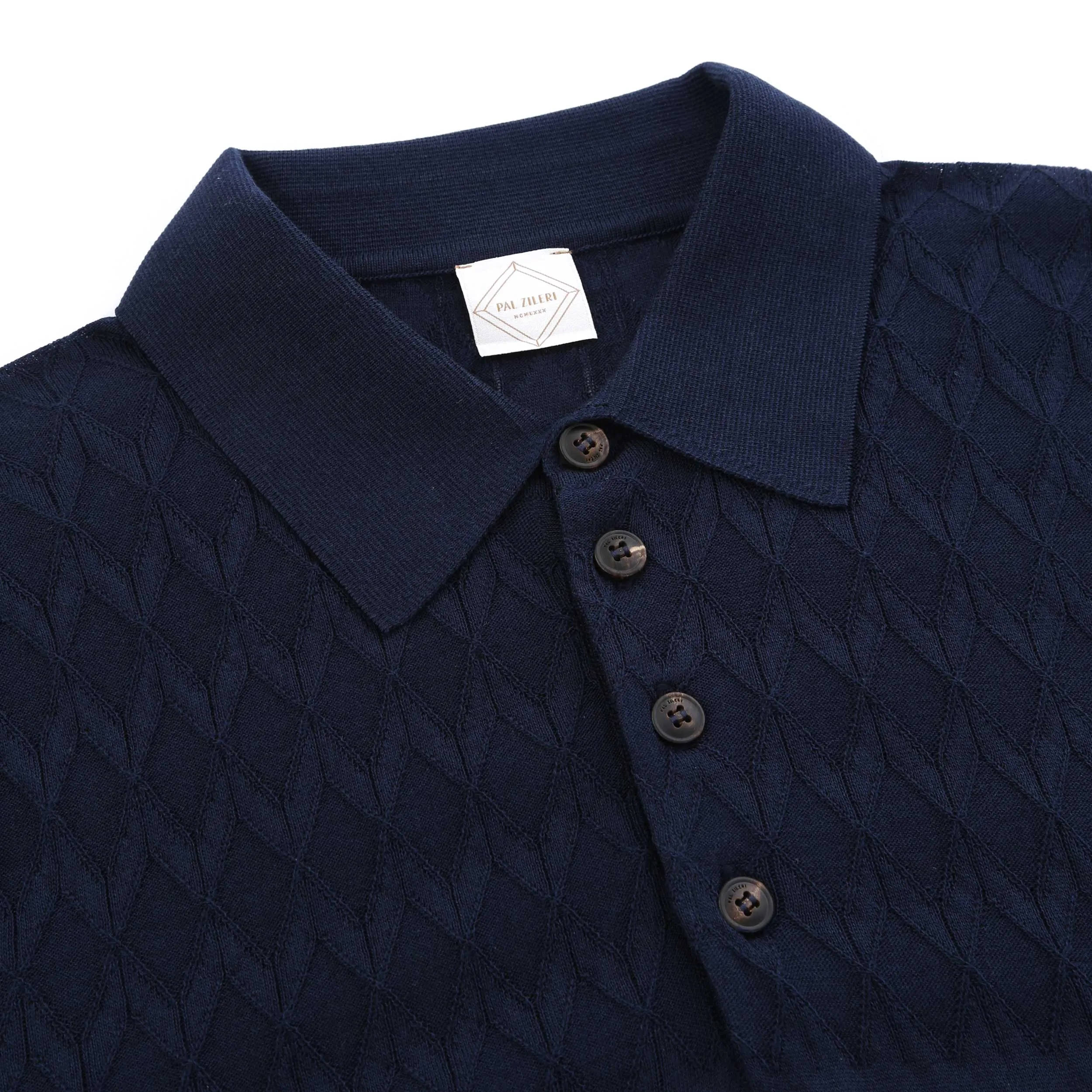 Pal Zileri Knitted Silk Cotton Blend Polo Shirt in Navy