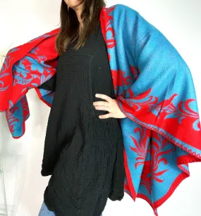 Pashmina Shawl - Women's Ruana Wrap - Turquoise and Fuchsia , Peru