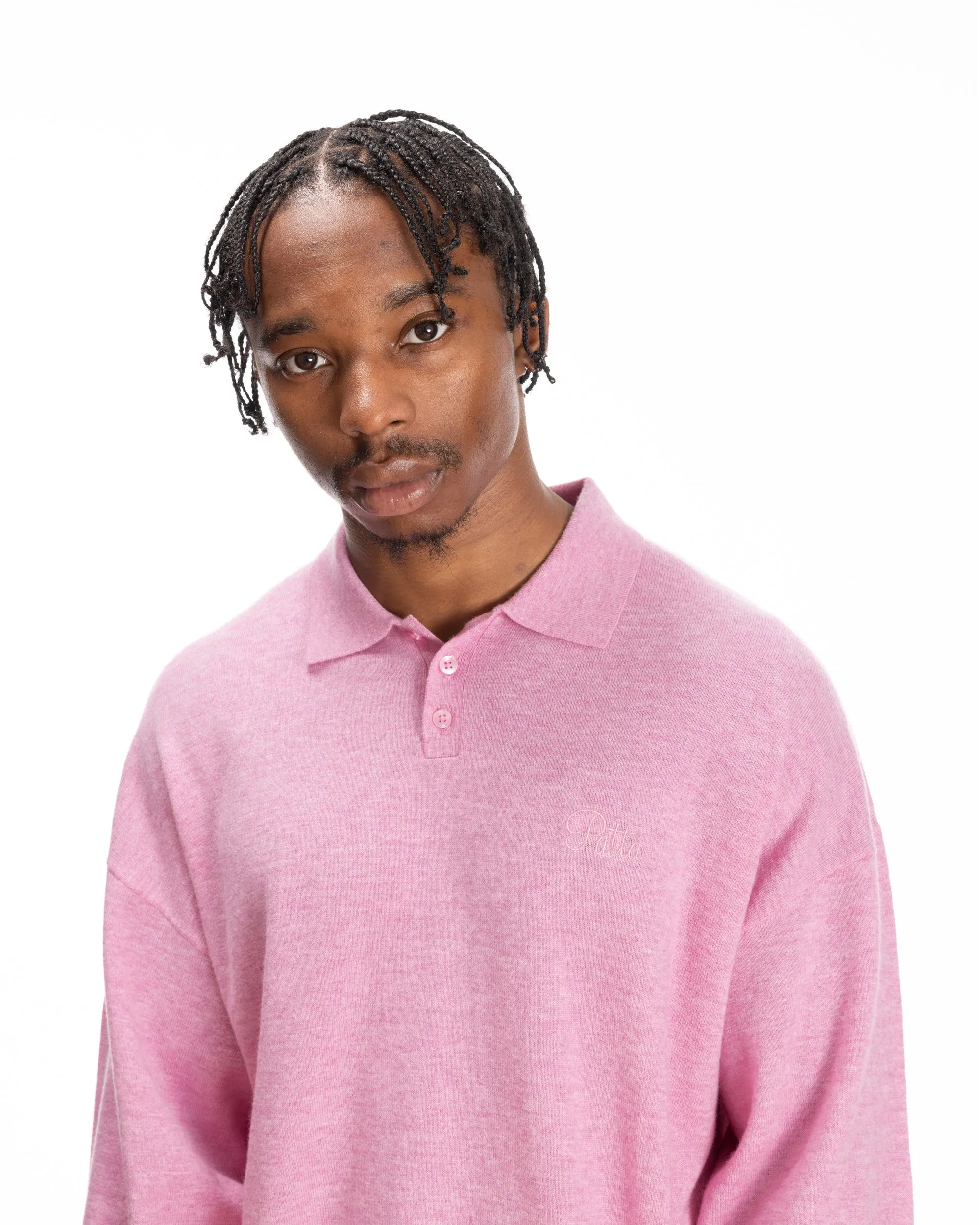 Patta Knitted Wool Longsleeve Polo Shirt (Very Berry )