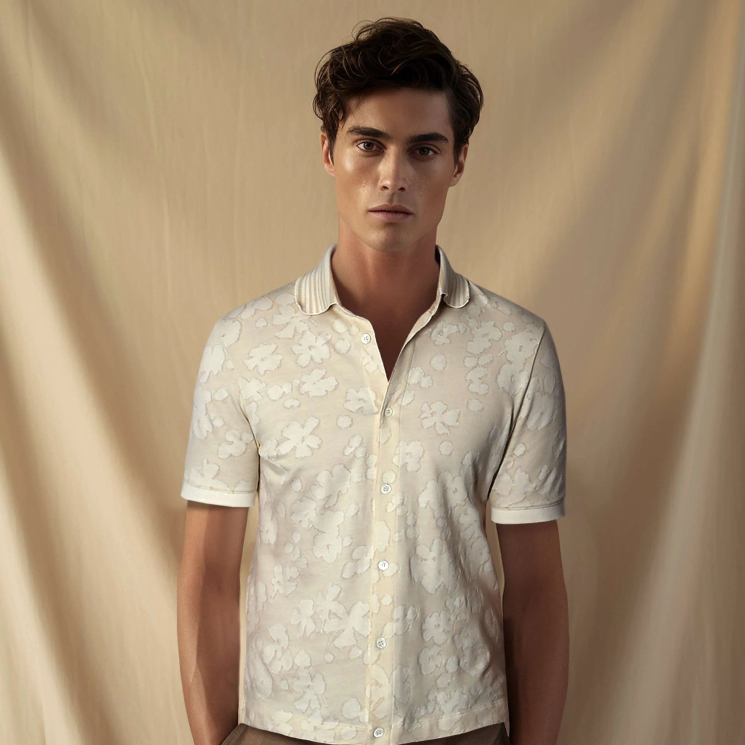 Paul Smith Floral Jacquard Polo Shirt in Cream