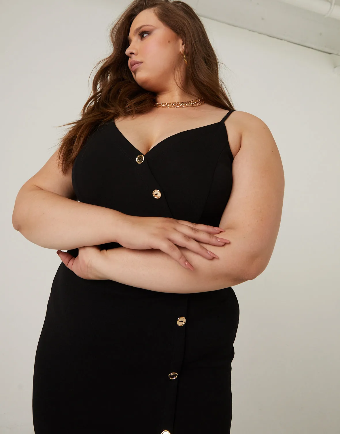 Plus Size Button Down Asymmetrical Dress