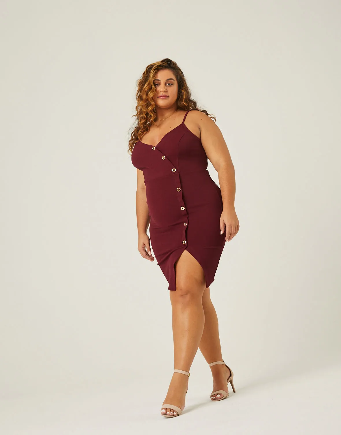 Plus Size Button Down Asymmetrical Dress