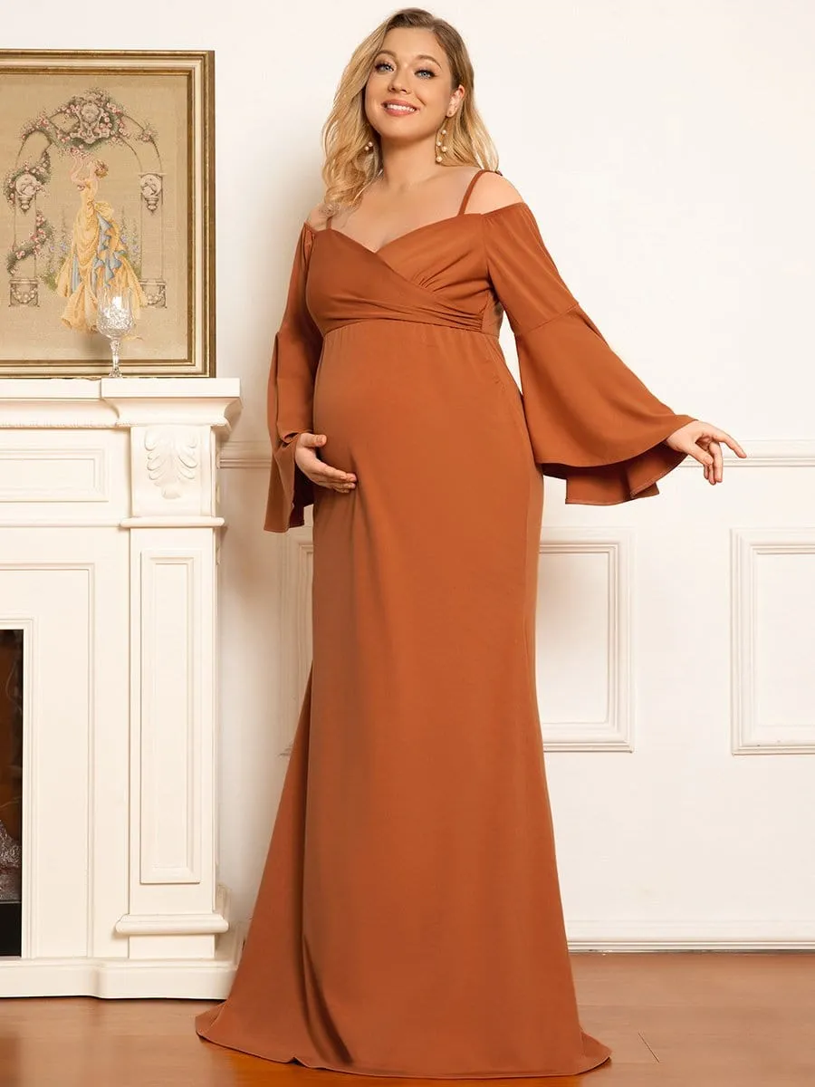 Plus Size Long Sleeve Cold Shoulder Fishtail Maternity Dress