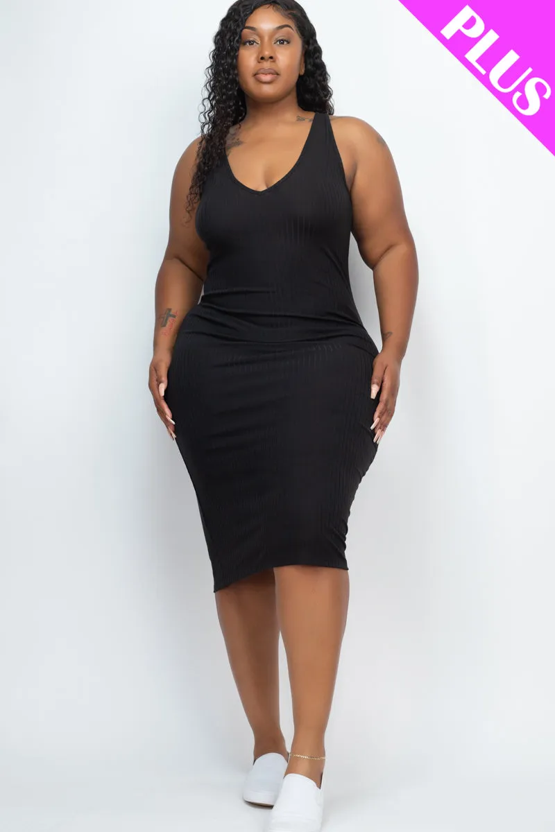 Plus Size Ribbed Sleeveless Bodycon Midi Dress